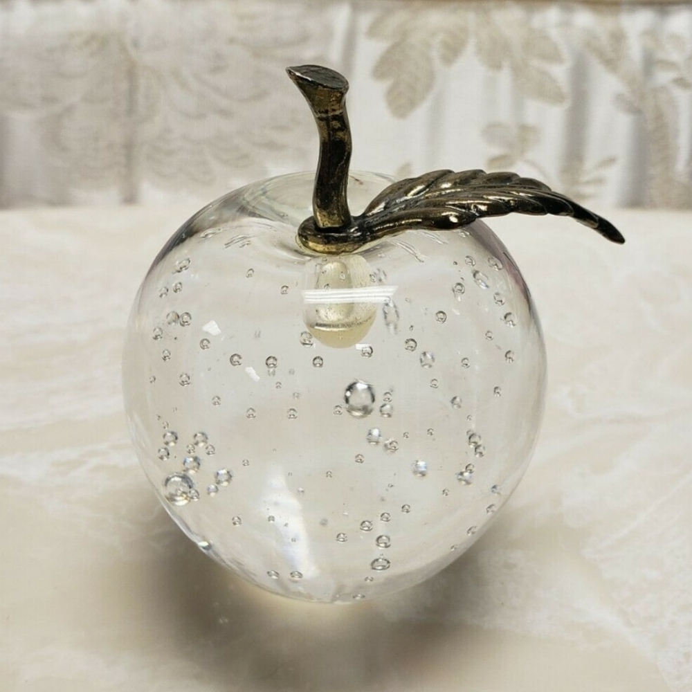 Apple Glass Paperweight- controlled bubbles